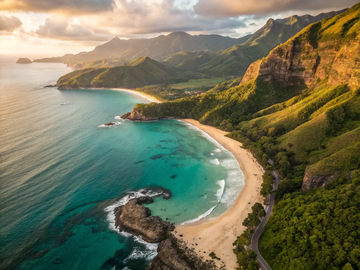 A drone filming a cinematic video of a coastal landscape, highlighting the cinematic drone video services.
